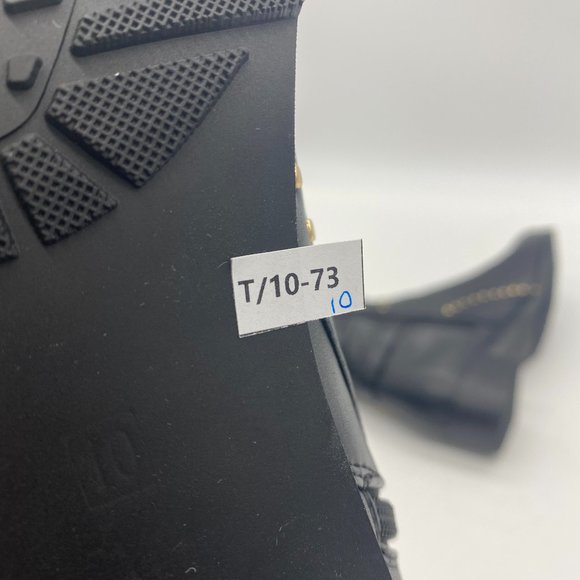 Black Round Toe Pull On Studs Low Stacked Heel Knee High Boots - Picture 10 of 10